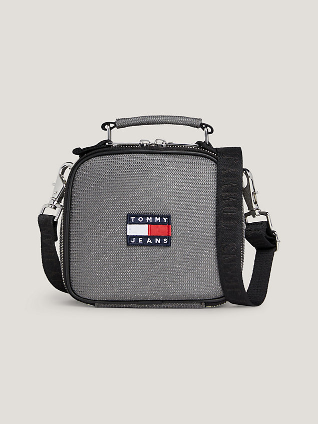 black metallic textured crossover bag for women tommy jeans