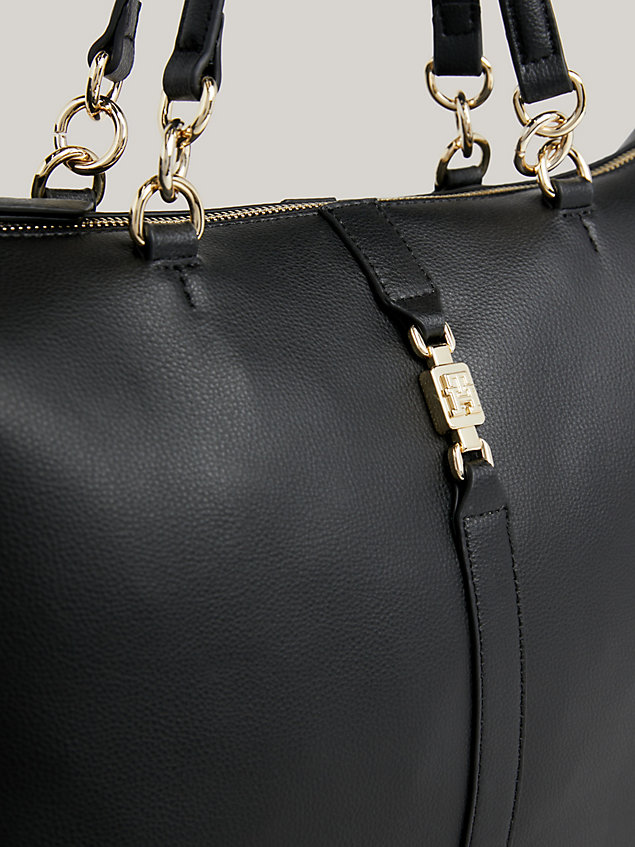 black th monogram horsebit satchel for women tommy hilfiger