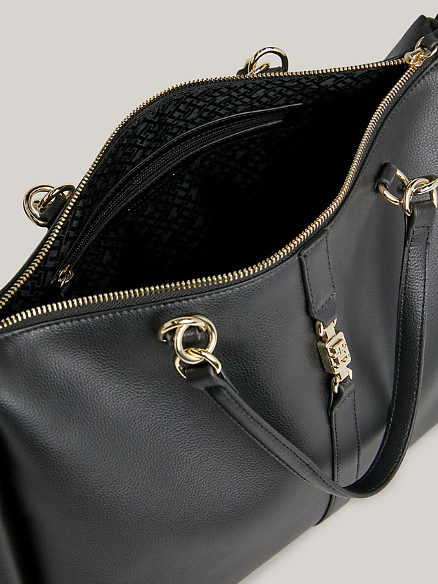 black th monogram horsebit satchel for women tommy hilfiger