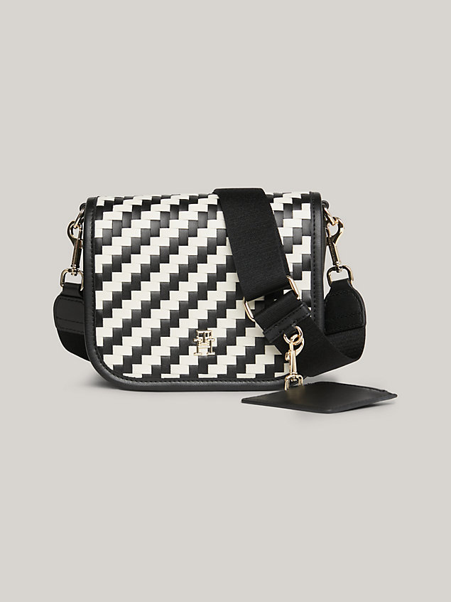 black th city jagged stripe crossover bag for women tommy hilfiger