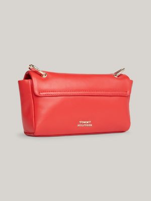 Leather Push Lock Flap Crossover Bag Red Tommy Hilfiger