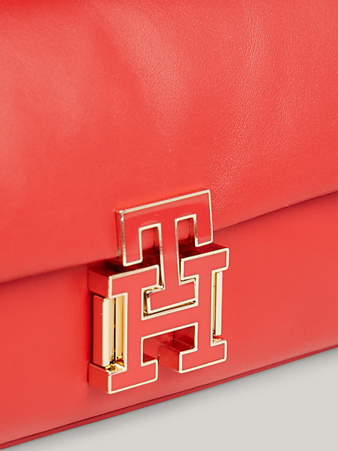 red leather crossbody-tasche mit steckverschluss für damen - tommy hilfiger