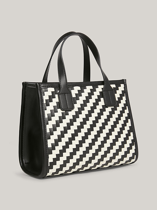 black th city jagged stripe small tote for women tommy hilfiger