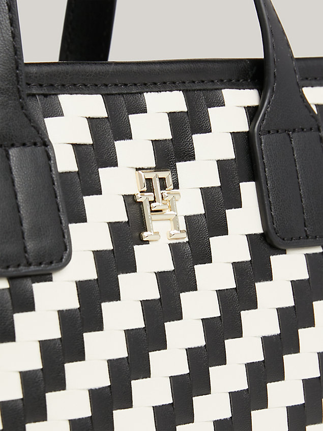 black th city jagged stripe small tote for women tommy hilfiger