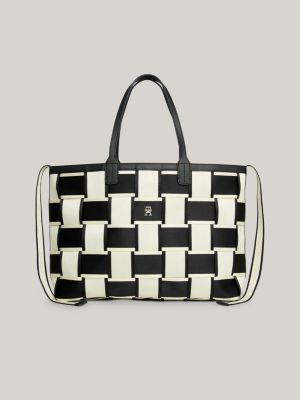 Bolso tote Iconic con trenzado a contraste Negro Tommy Hilfiger