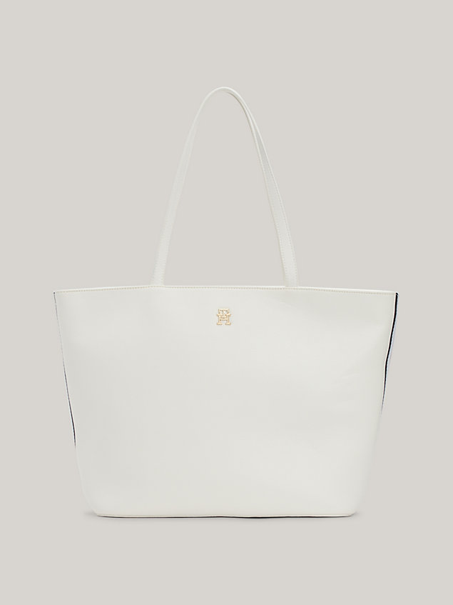 white essential signature th monogram small tote for women tommy hilfiger