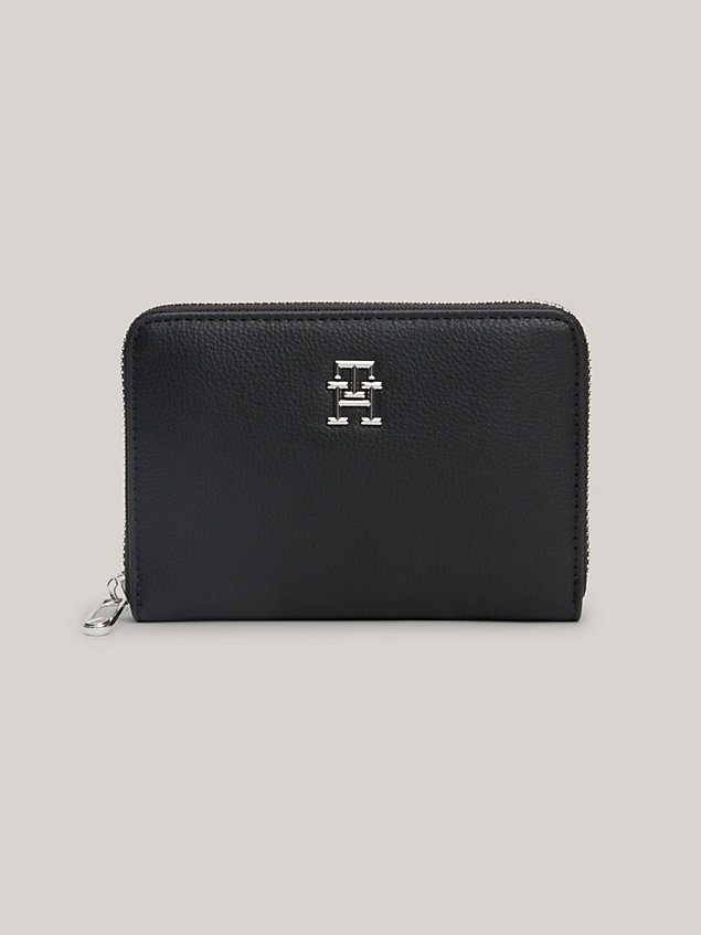 black essential th monogram medium zip-around wallet for women tommy hilfiger
