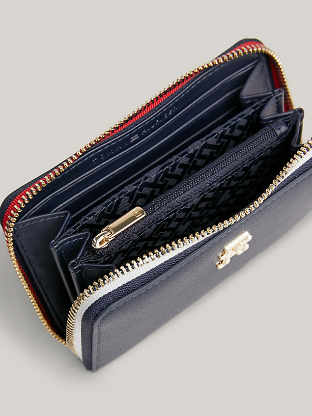 blue essential signature medium zip-around wallet for women tommy hilfiger
