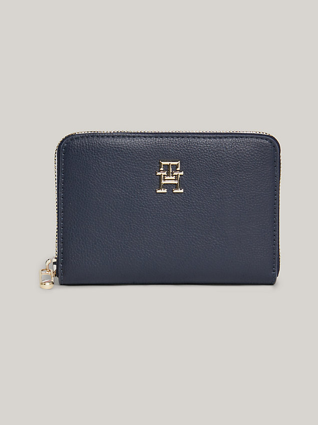 blue essential signature medium zip-around wallet for women tommy hilfiger