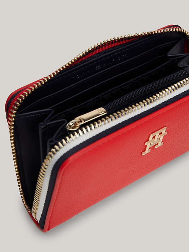 red essential signature medium zip-around wallet for women tommy hilfiger