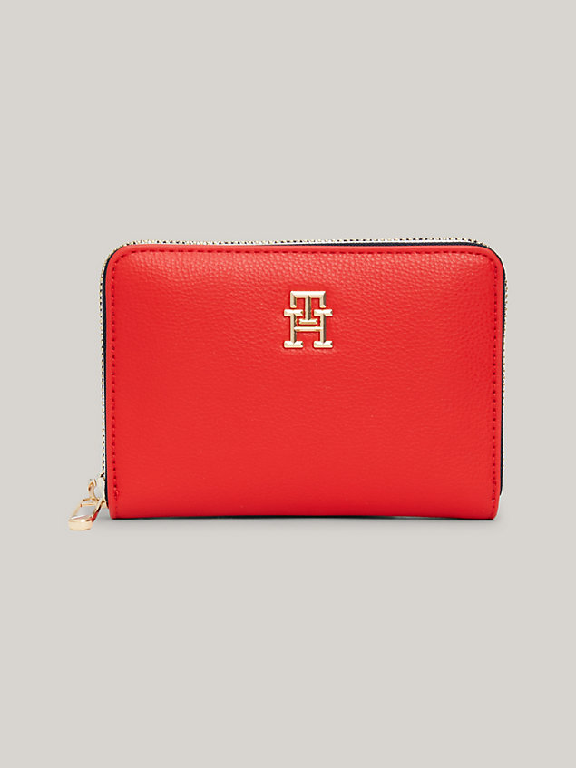 red essential signature medium zip-around wallet for women tommy hilfiger