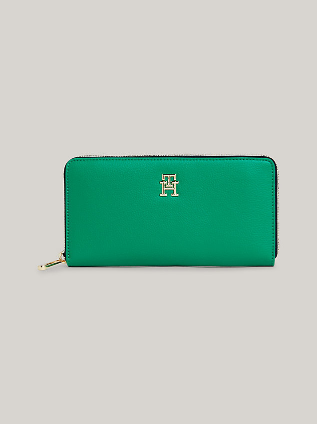 green essential signature large zip-around wallet for women tommy hilfiger
