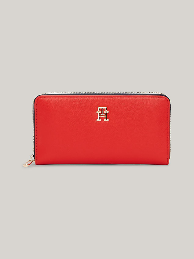 red essential signature large zip-around wallet for women tommy hilfiger