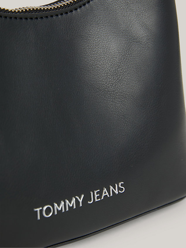 black essential schultertasche mit metallic-logo für damen - tommy jeans