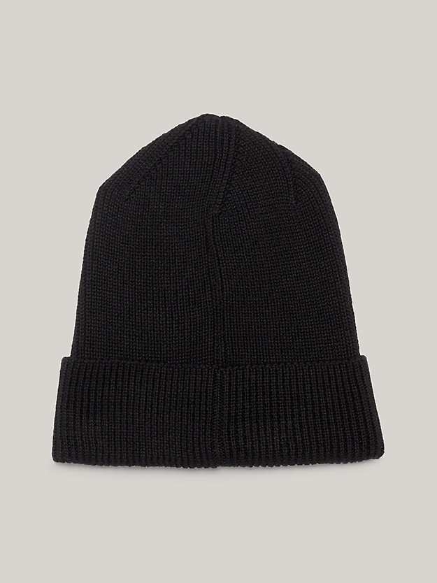black ribbed elongated flag beanie for women tommy jeans