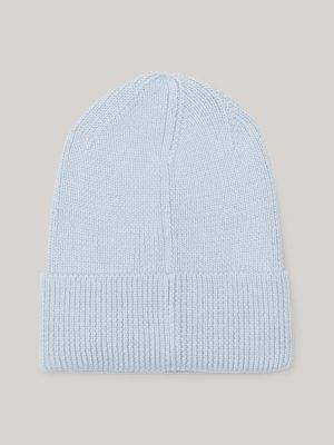 blue gerippte beanie mit verlängerter flag für damen - tommy jeans