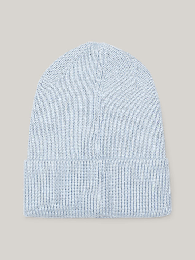 blue ribbed elongated flag beanie for women tommy jeans