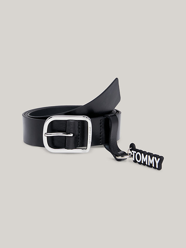 black logo charm leather belt for women tommy jeans