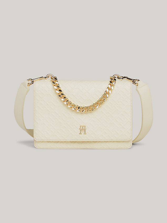 beige th monogram chain handle medium crossover bag for women tommy hilfiger
