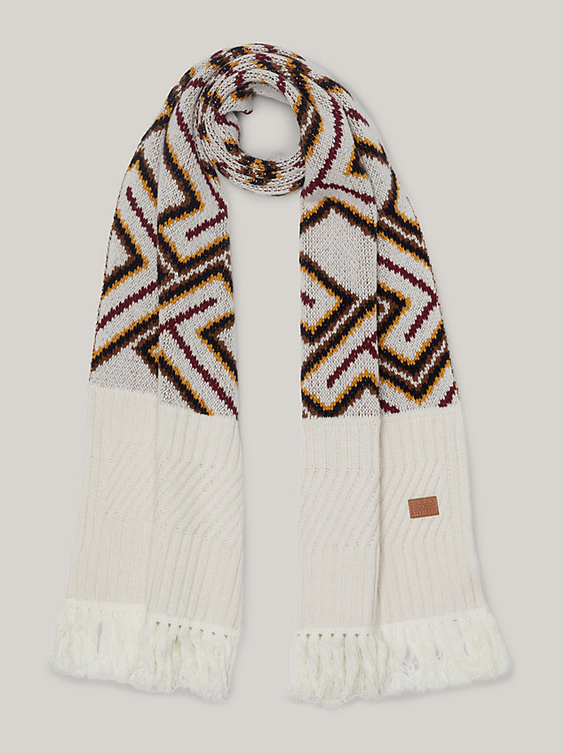 beige tommy x pendleton valley stripe th monogram scarf for women tommy hilfiger