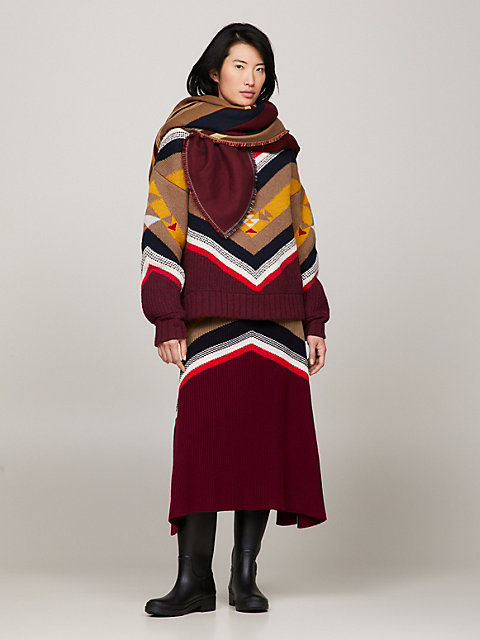 red tommy x pendleton wolmix sjaal met valley stripe voor dames - tommy hilfiger