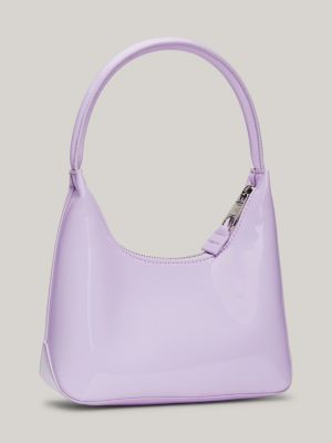 purple essential schultertasche mit lack-finish für damen - tommy jeans