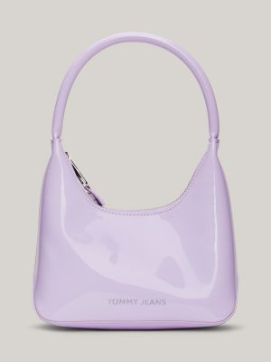purple essential schultertasche mit lack-finish für damen - tommy jeans
