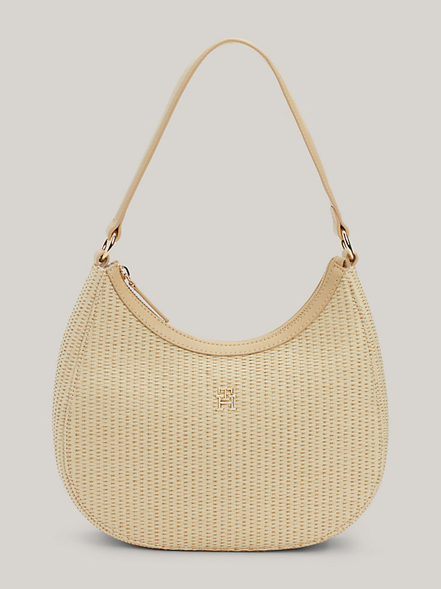 beige city small straw shoulder bag for women tommy hilfiger