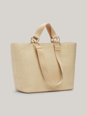 beige city kleine tote-bag aus stroh für damen - tommy hilfiger