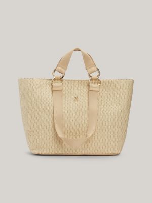 beige city kleine tote-bag aus stroh für damen - tommy hilfiger