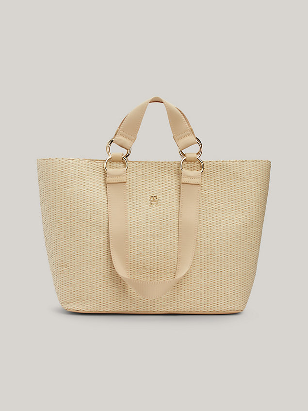 beige th city small straw tote for women tommy hilfiger