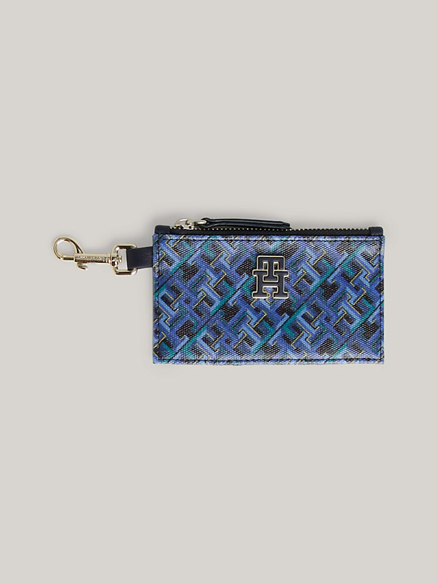 blue th monogram clip-on credit card holder for women tommy hilfiger
