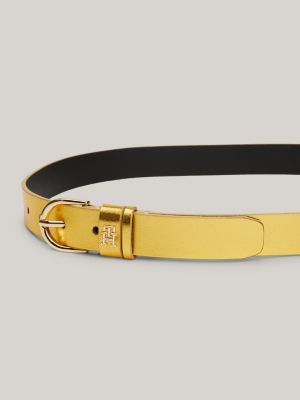 Essential TH Monogram Metallic Leather Belt Gold Tommy Hilfiger