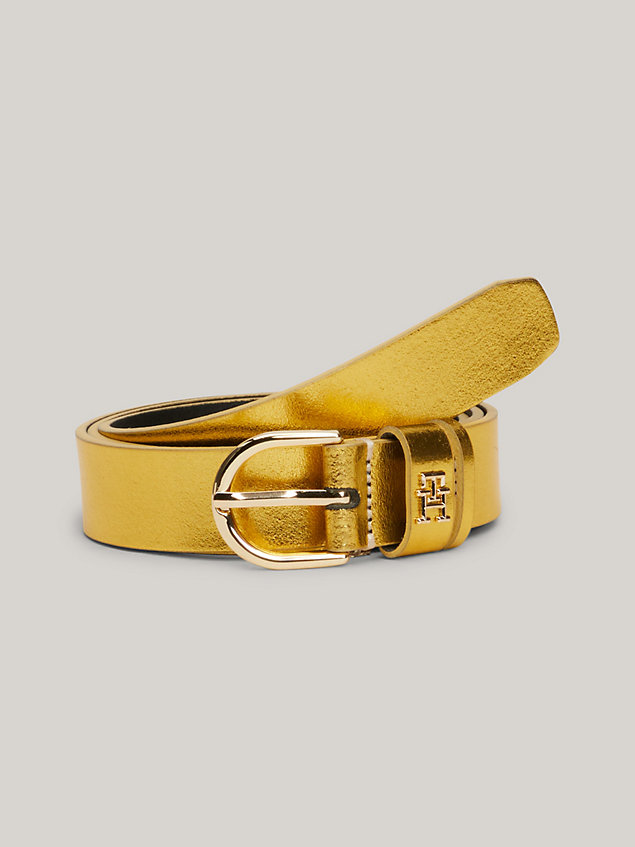 gold essential th monogram metallic leather belt for women tommy hilfiger