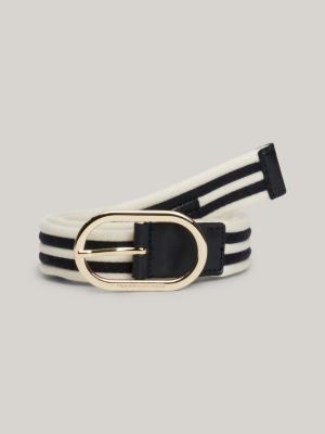 TH Monogram Buckle Two-Tone Adjustable Leather Belt