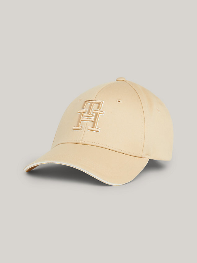 gorra de béisbol prep con monograma th beige de mujeres tommy hilfiger