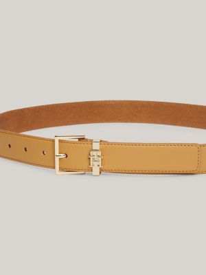 Leren riem met vierkante gesp en TH-monogram | Beige | Tommy Hilfiger