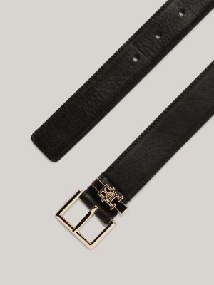 black ledergürtel mit th-monogramm für damen - tommy hilfiger