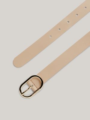 beige chic ledergürtel mit ovaler schnalle für damen - tommy hilfiger