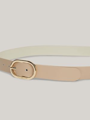 Chic Oval Buckle Leather Belt | Beige | Tommy Hilfiger