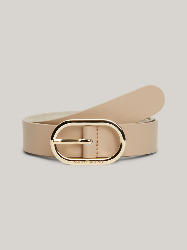 beige chic oval buckle leather belt for women tommy hilfiger