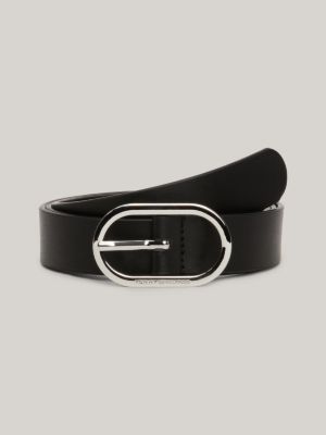 Chic Oval Buckle Leather Belt | Black | Tommy Hilfiger