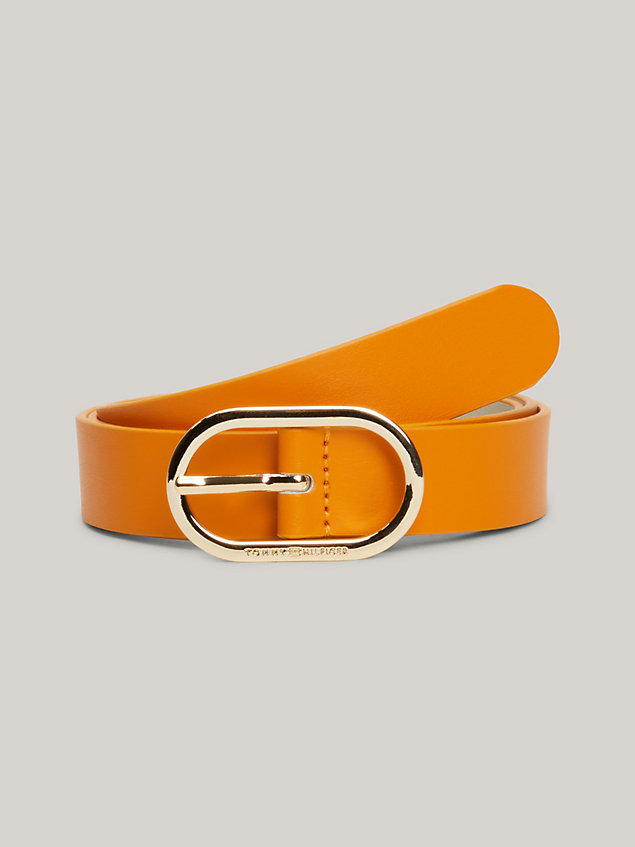 orange chic oval buckle leather belt for women tommy hilfiger