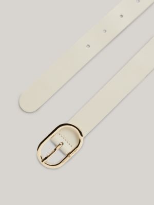 Chic Oval Buckle Leather Belt | White | Tommy Hilfiger