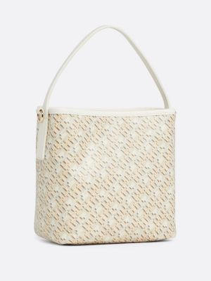 borsa a secchiello th monoplay squadrata beige da donne tommy hilfiger