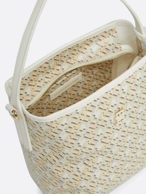 borsa a secchiello th monoplay squadrata beige da donne tommy hilfiger