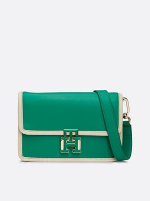 Push Lock Leather Crossover Bag Green Tommy Hilfiger