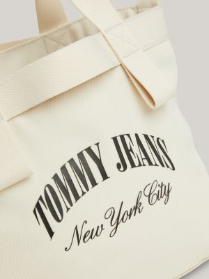 NYC Logo Small Canvas Tote Beige Tommy Hilfiger