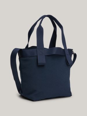 blue kleine tote-bag aus canvas mit nyc-logo für damen - tommy jeans
