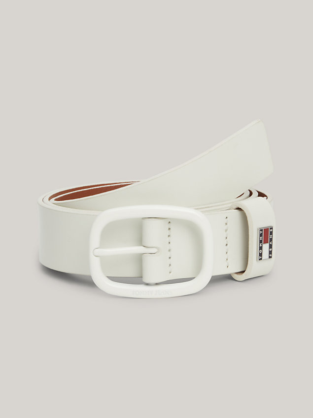 white logo oval buckle leather belt for women tommy jeans